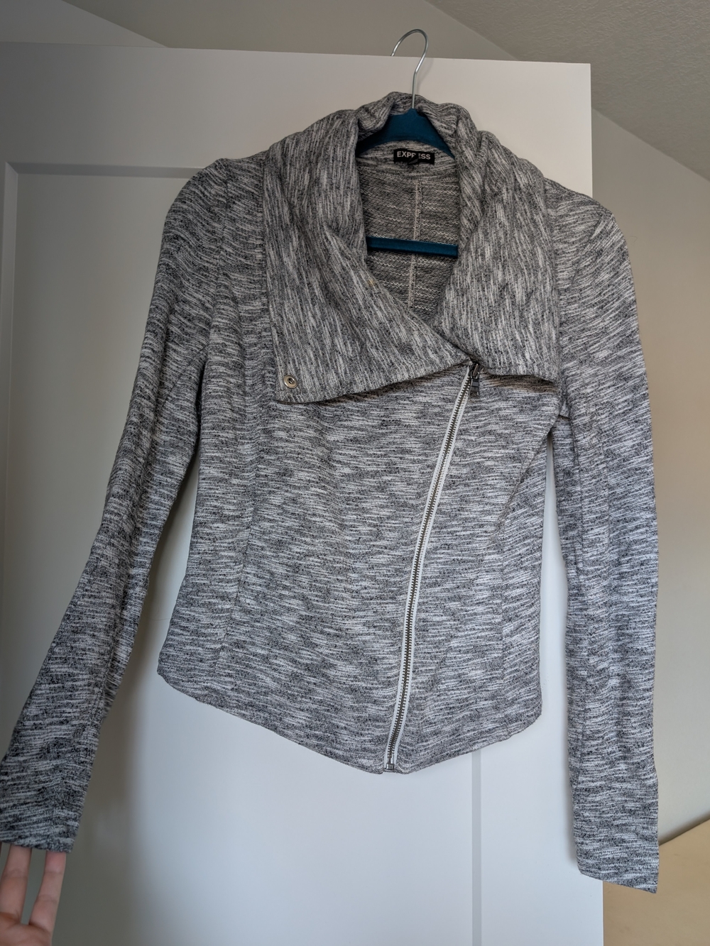 EXPRESS Gray Marled Asymmetric Zip Sweater Jacket